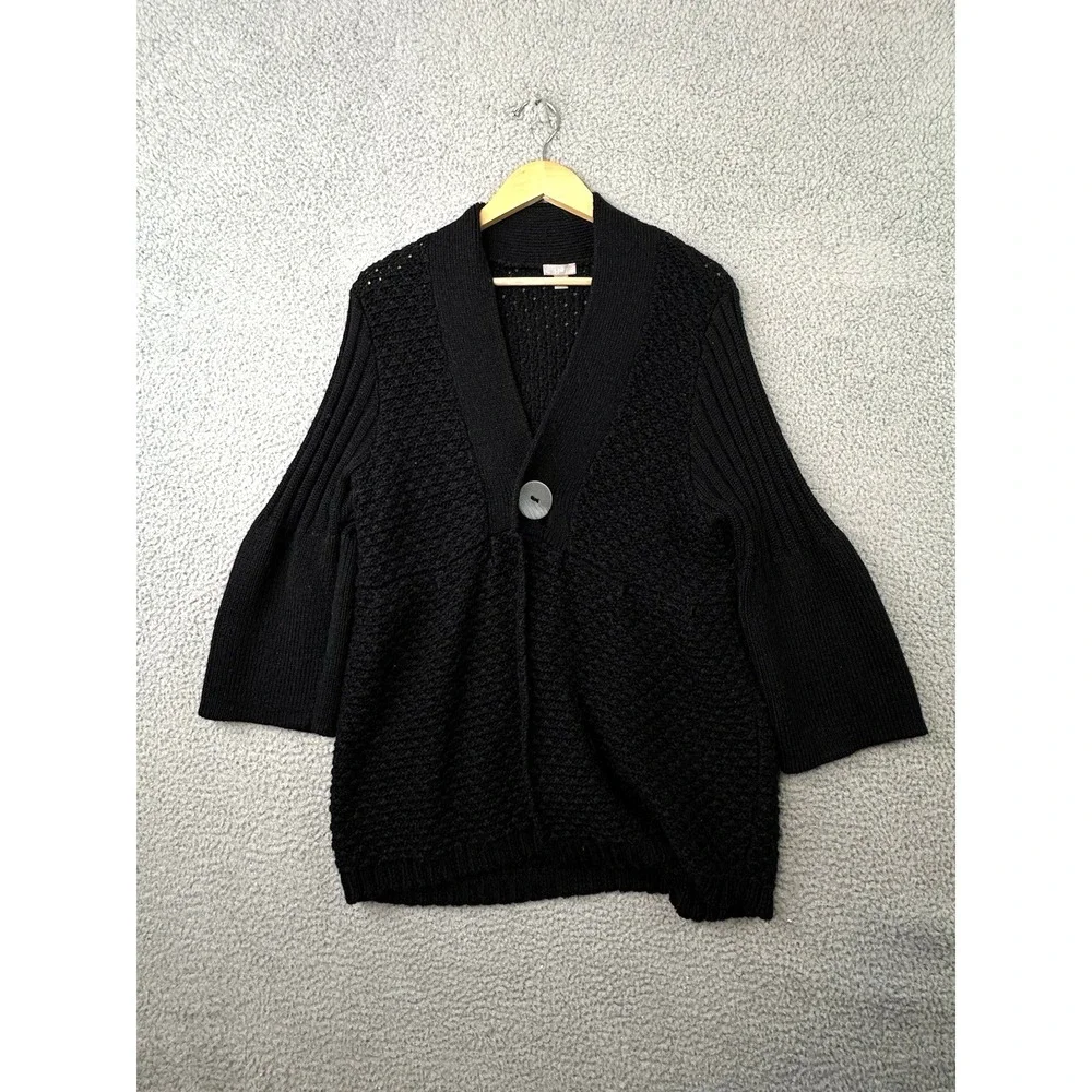 VTG J. JILL Cardigan Sweater XL Black Chunky Knit w/Wool & Alpaca One Button